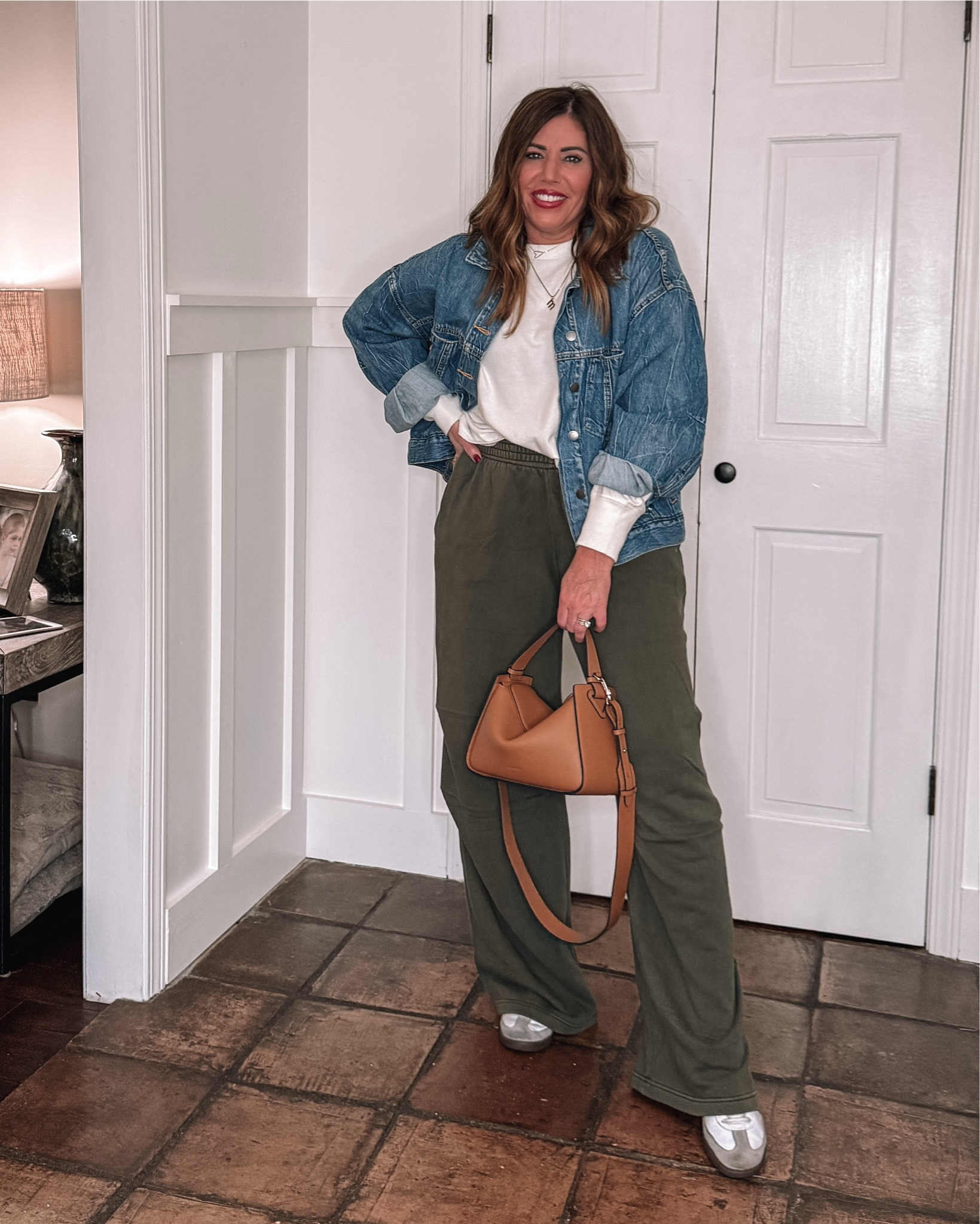 Another comfy casual winter outfit!

Aerie long sleeve jersey cotton tee- medium
Slouchy wide leg fleece sweatpants/size small long- these pants are so dang comfy. I love them. I have them in four colors now.🥰

Look for less denim jacket from target/size large/$48! I love the wide boxing fit and the drop shoulder and bat wing sleeves. The details are so good. It’s lightweight and super comfy and perfect to wear year-round.

Adidas Samba’s because they go with everything

And my favorite new look for less Italian leather Crossbody bag! The perfect every day size.



#LTKSaleAlert #LTKootd #LTKOver40