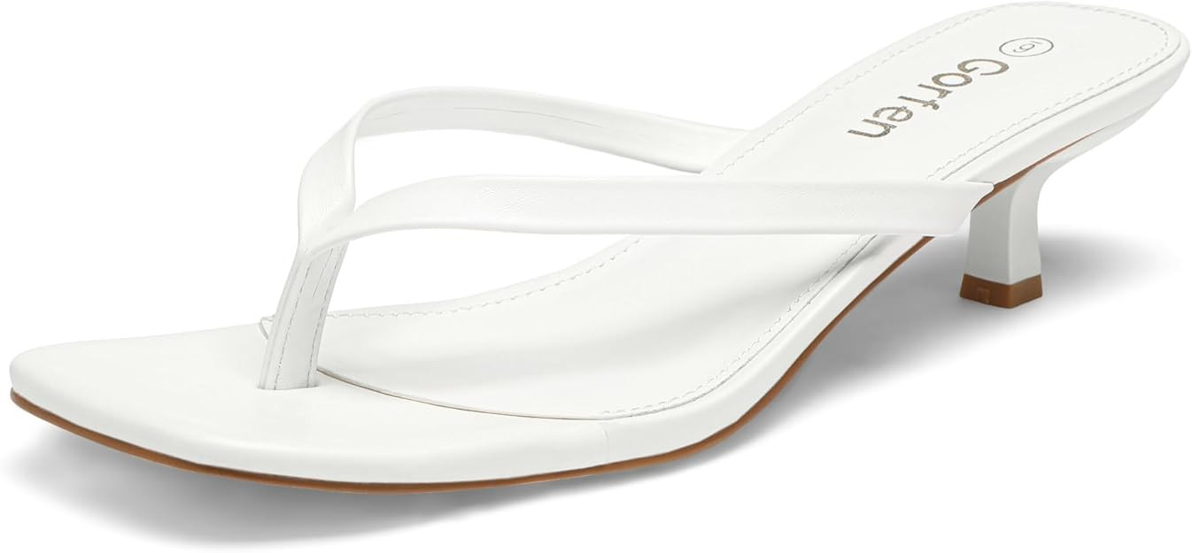Women's Kitten Heel Sandals Square Toe Slip-On Flip Flop Heels Thong Sandals for Summer 2 Inch He... | Amazon (US)