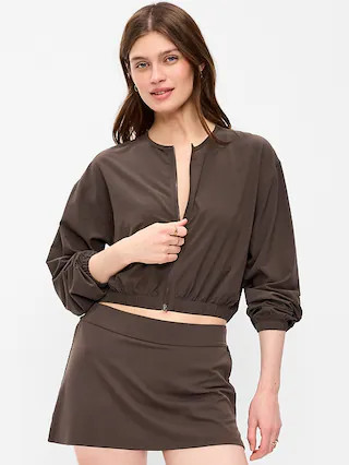 Zip-Front Cropped Tennis Jacket | Old Navy (CA)