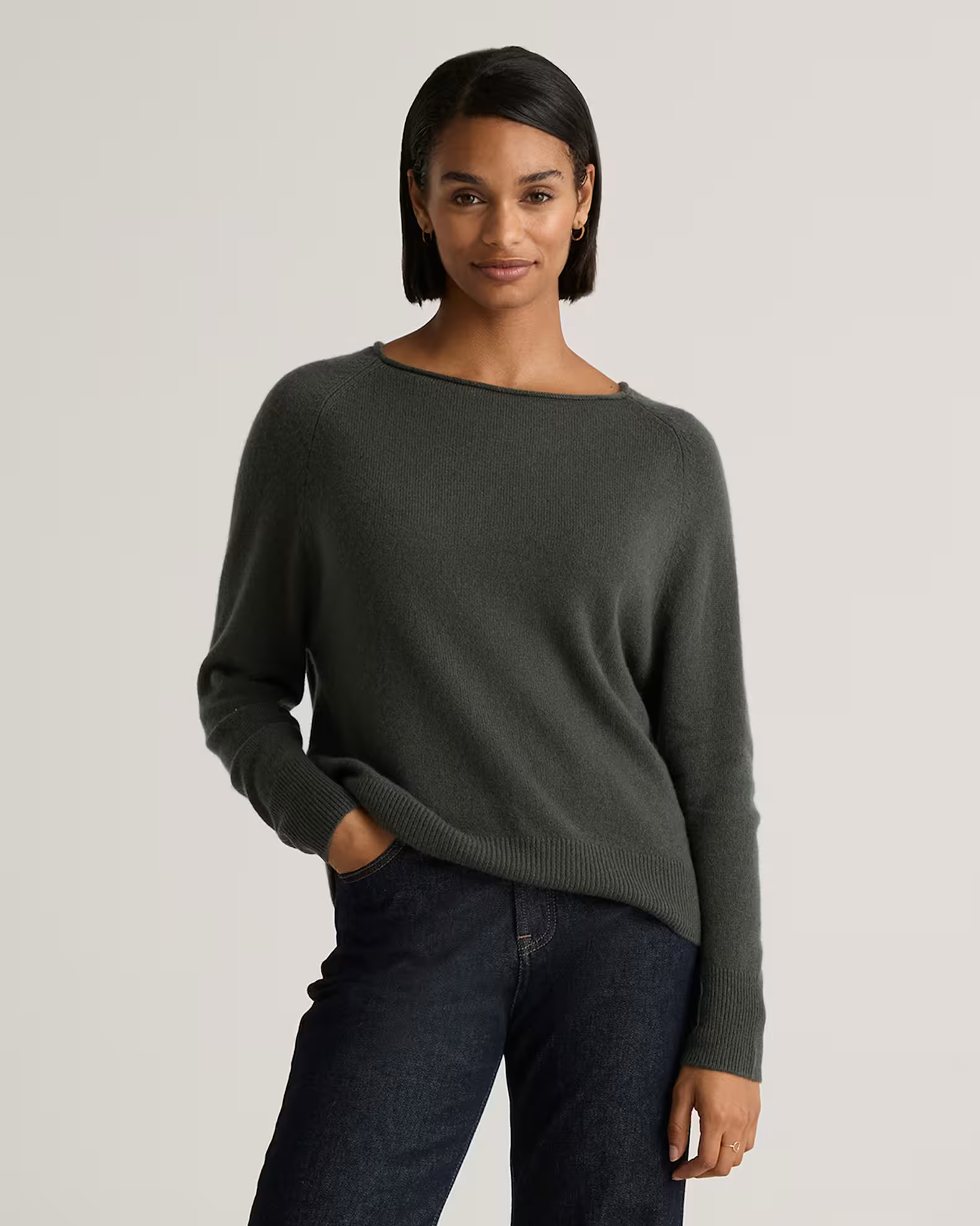Mongolian Cashmere Boatneck Sweater in Moss | Quince