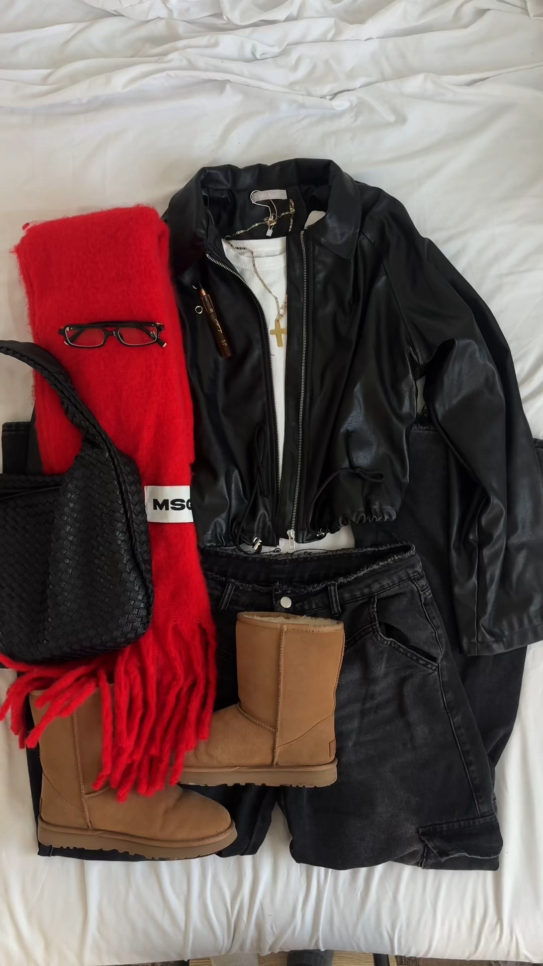 Casual streetwear, OTD, Pinterest, and accent, scarf, all black outfit tall pop of red leather jacket

#LTKBeauty #LTKootd