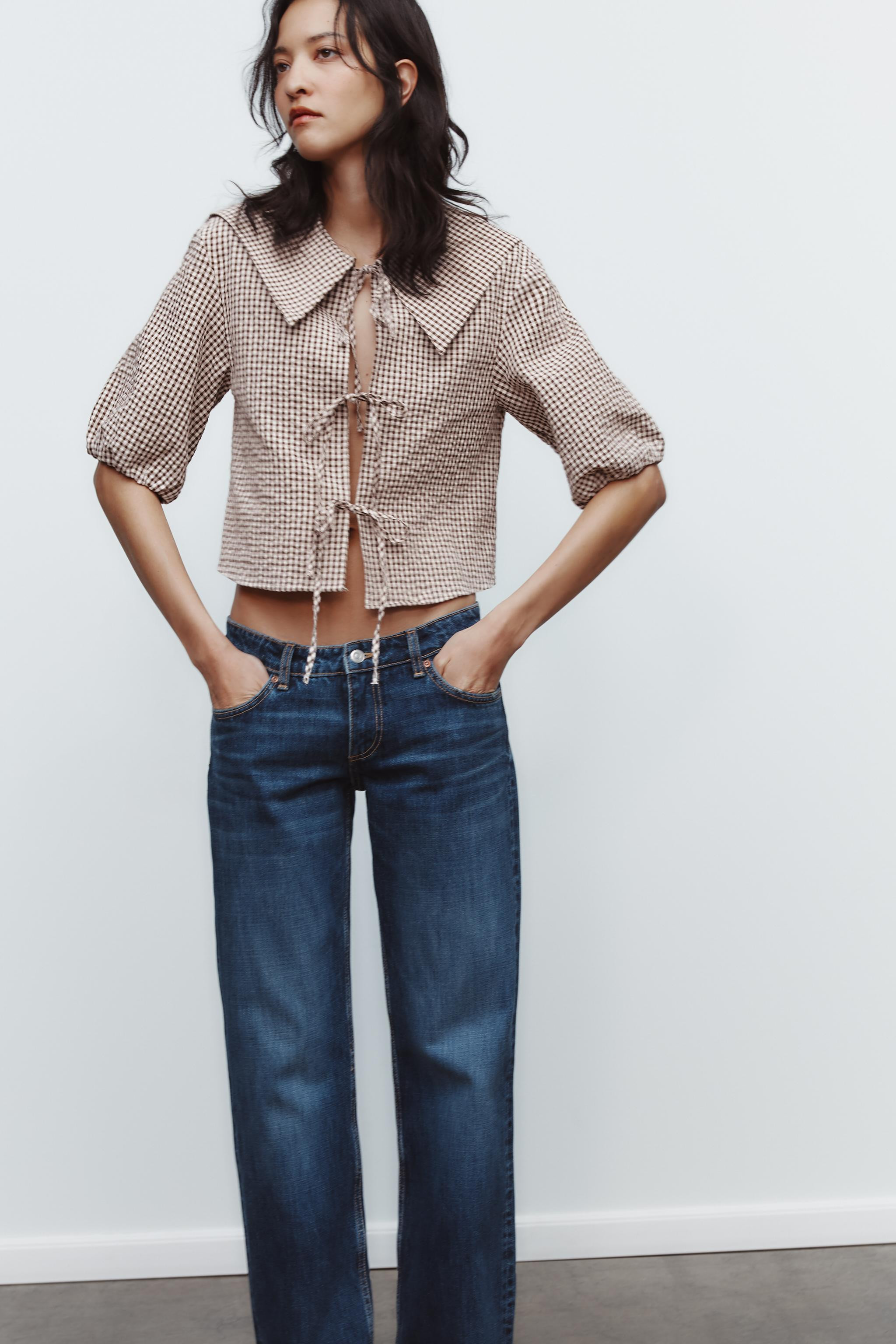 Peter Pan collar shirt. Puffed elbow-length sleeves. Front tie closure with slits. | Zara US