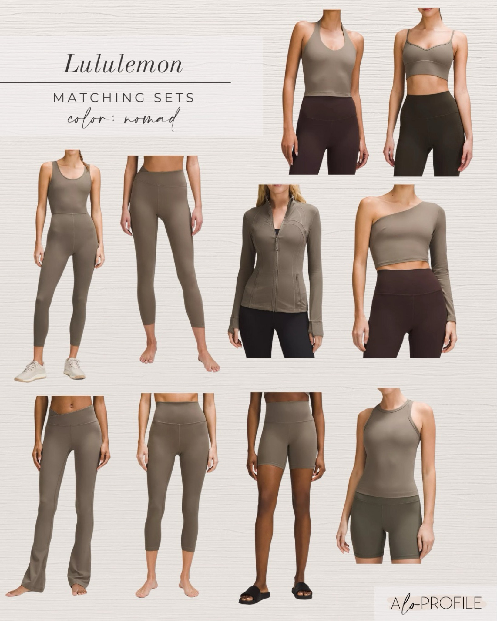 Lululemon matching sets I’m loving in the color nomad! 