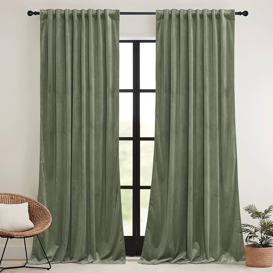 RYB HOME Sage Green Velvet Curtains 84 inch, Room Darkening Super Soft Velvet Drapes for Living R... | Amazon (US)