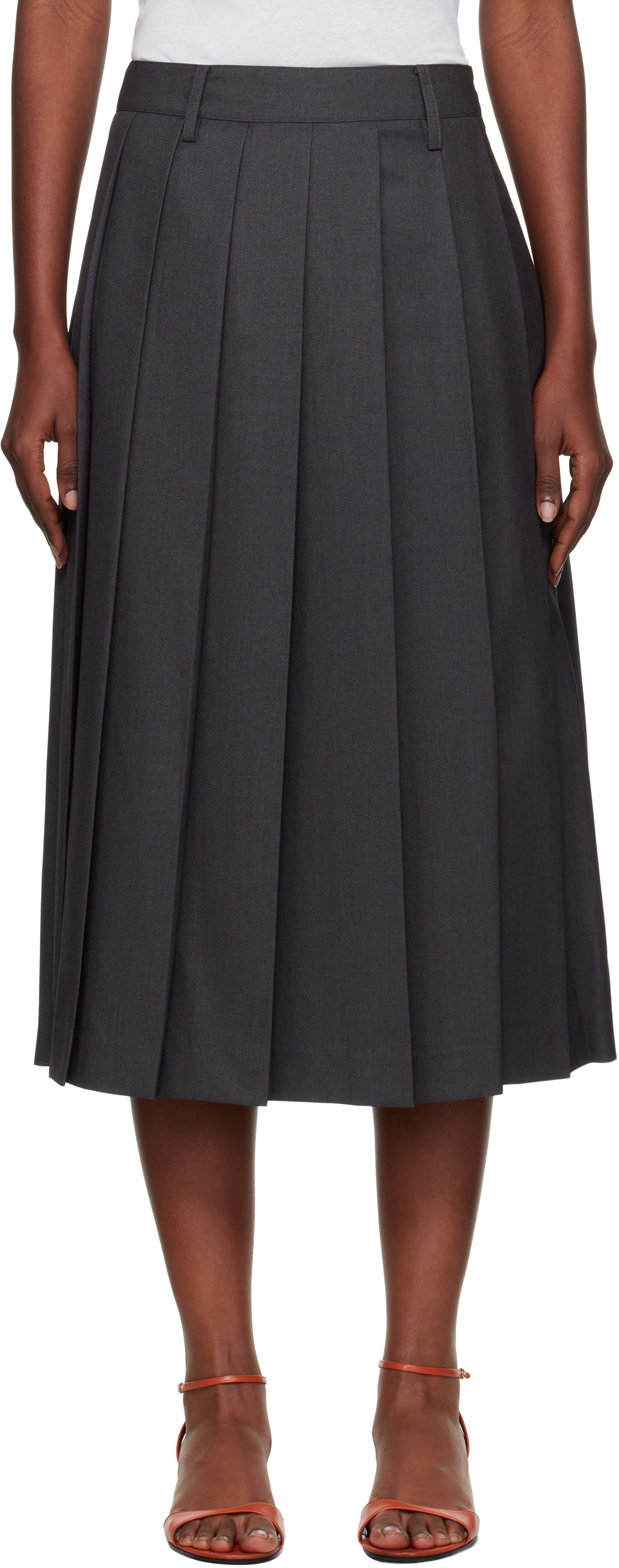 Dunst Gray Pleats Midi Skirt | SSENSE