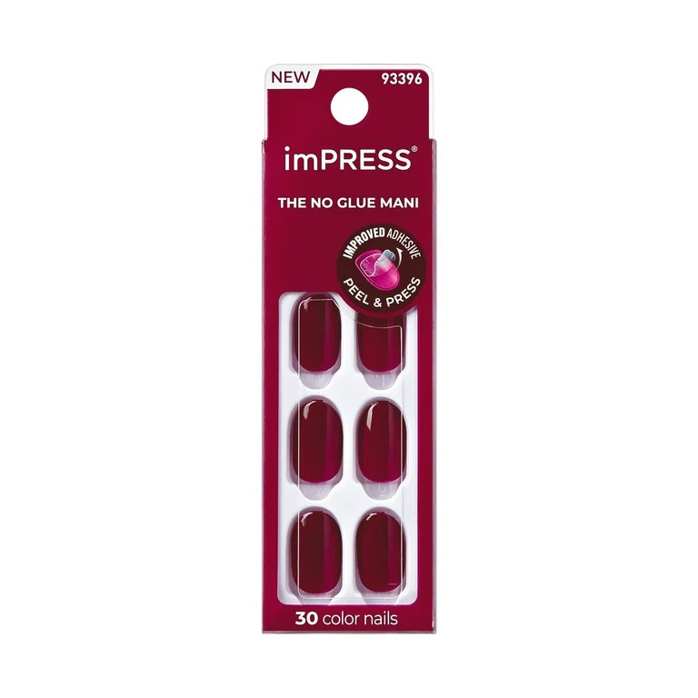 KISS imPRESS No Glue Needed Press On Nails, Color, Maplewood, Red, Short Oval, 30 Count | Walmart (US)