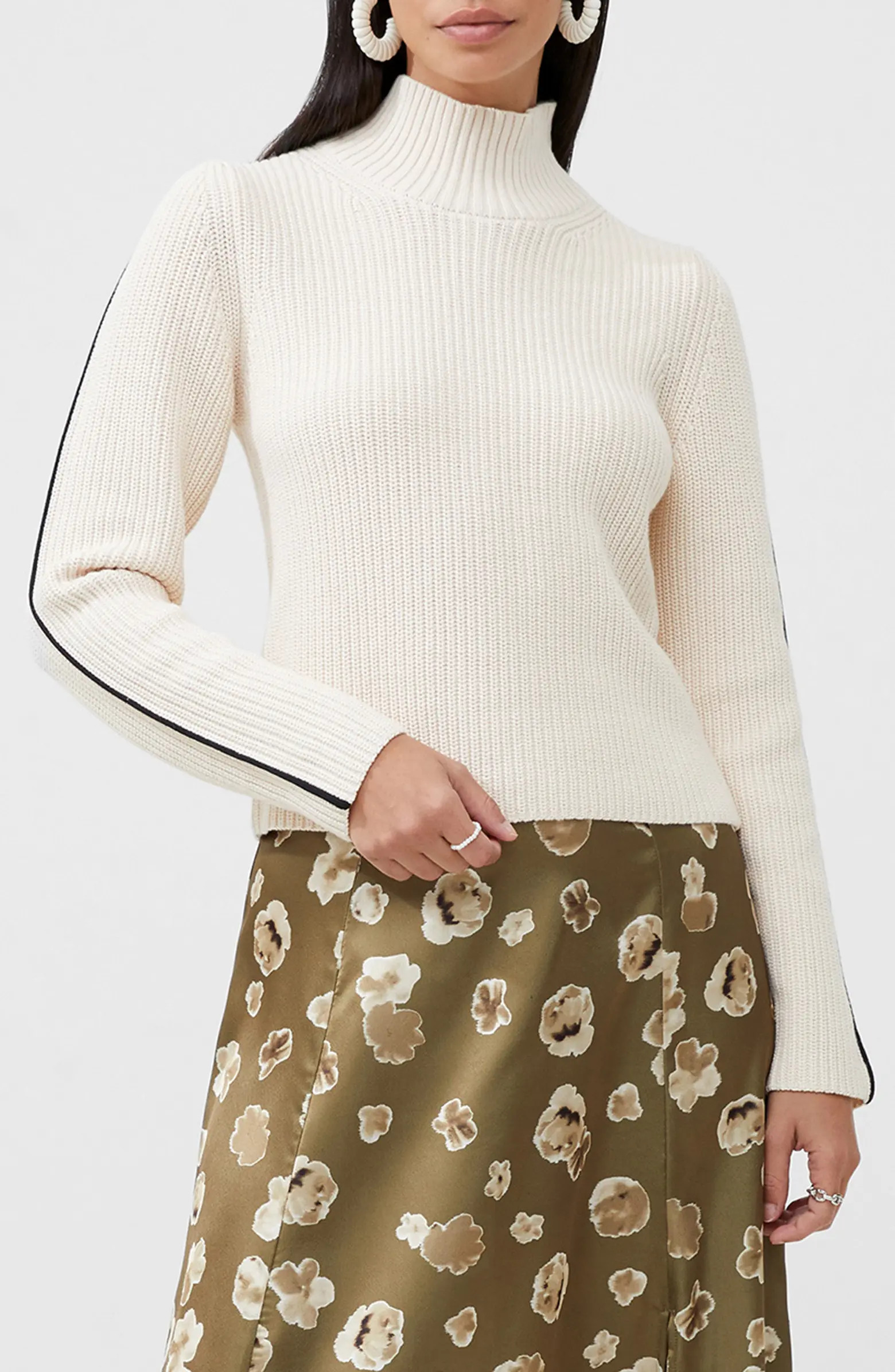 Tipped Funnel Neck Crochet Sweater | Nordstrom Rack