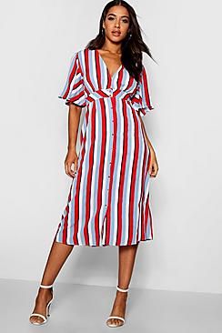 Striped Flared Sleeve Midi Dress | Boohoo.com (US & CA)
