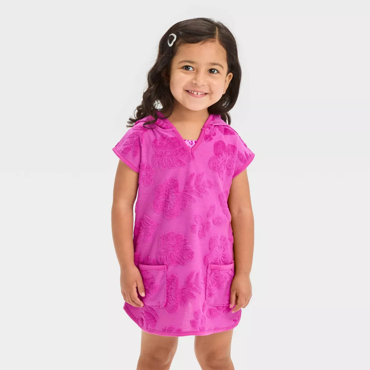 Toddler Girls' Towel Terry Hibiscus Printed Hooded Cover Up Top - Cat & Jack™ Purple | Target