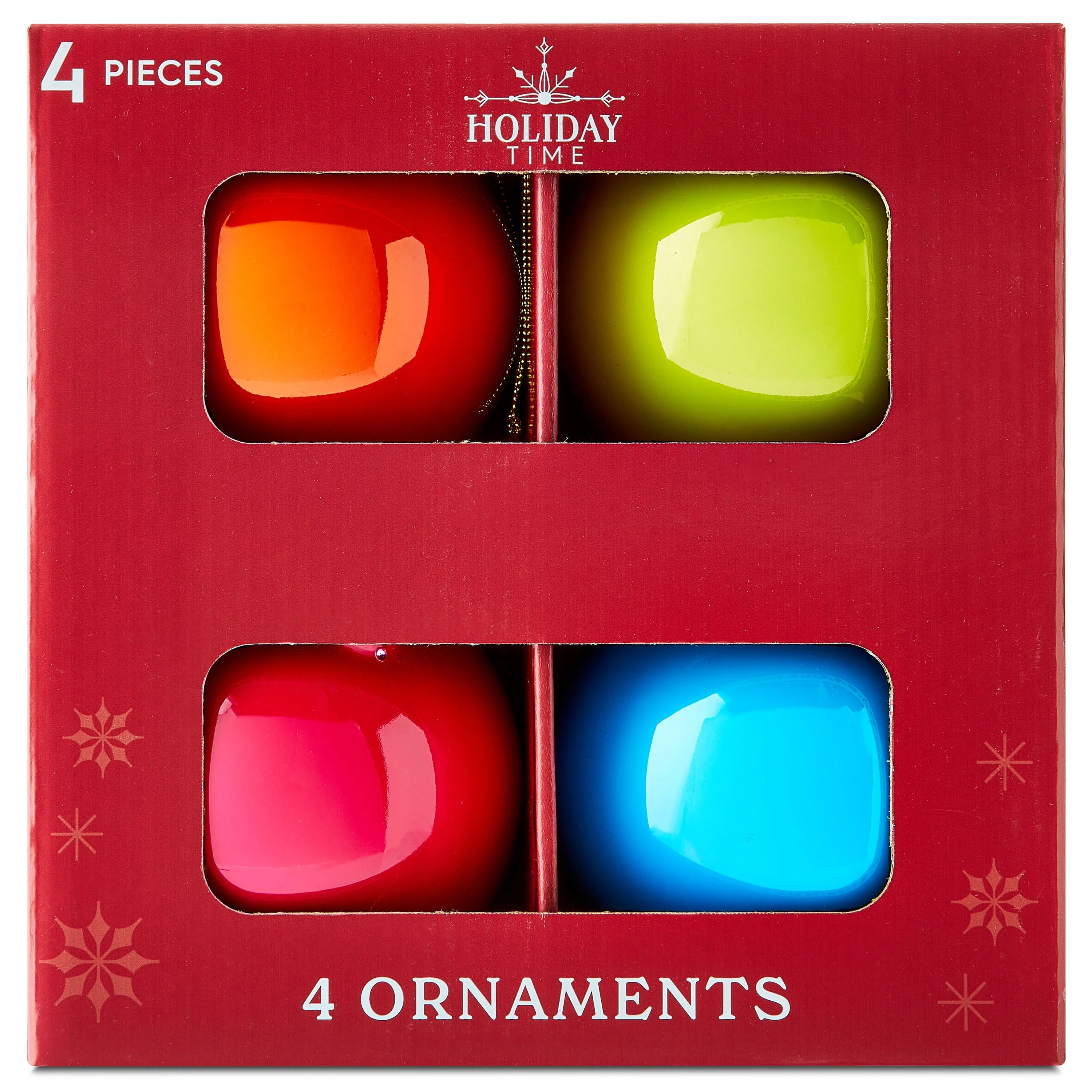4 Count Multicolor Glass Ball Christmas Ornaments, 4", by Holiday Time | Walmart (US)