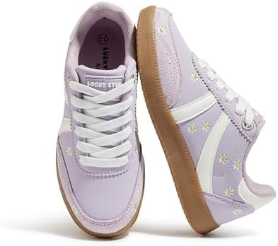 LUCKY STEP Kids Classic Retro Tennis Sneakers Fashion Gum Sole Casual Floral Embroidery Walking S... | Amazon (US)