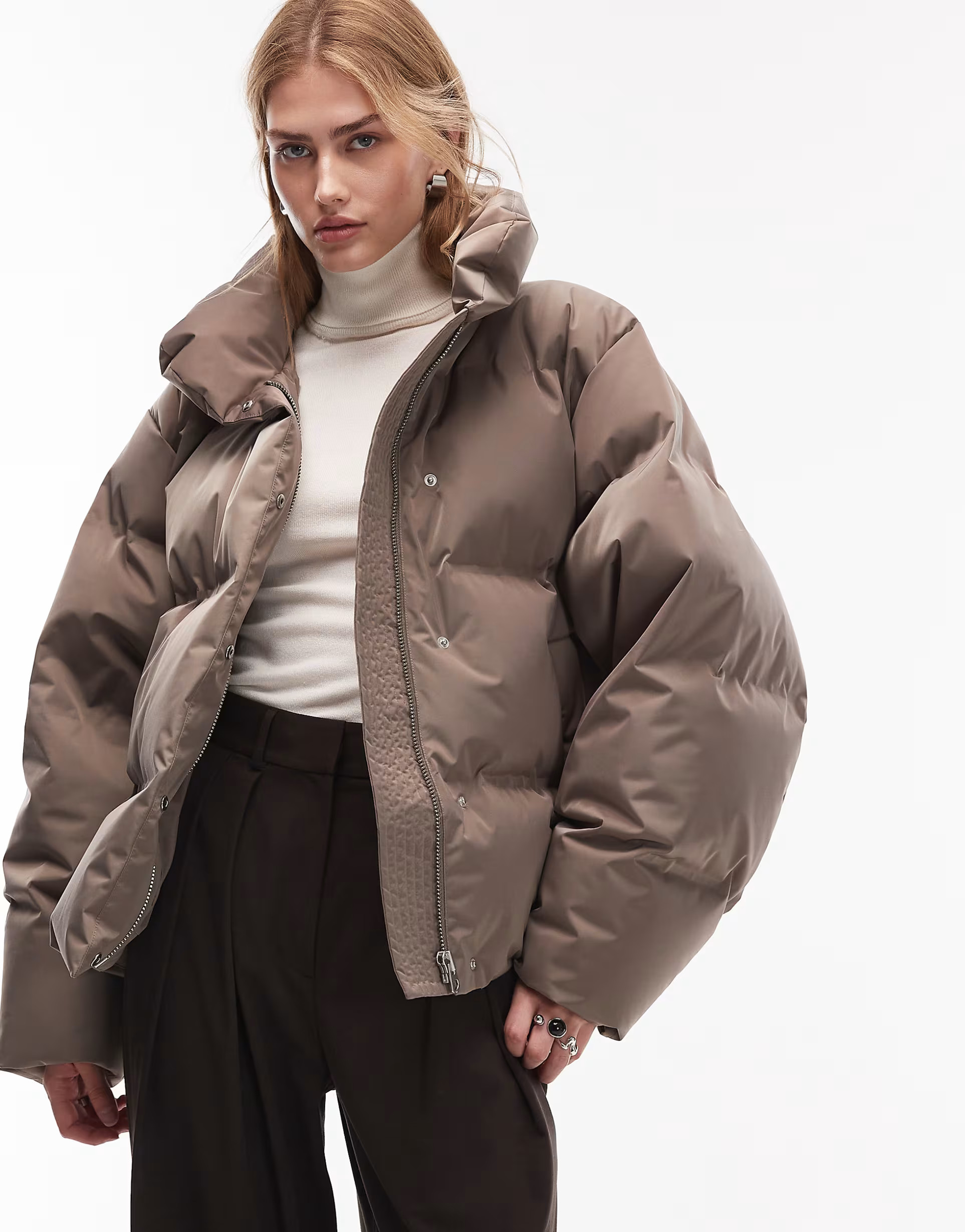 & Other Stories short padded down & feather jacket in mole brown | ASOS (Global)