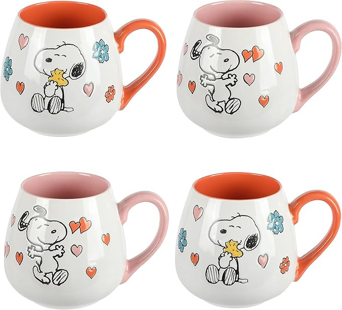 Peanuts Mothers Baby 4 Pack Large 20 OZ Belly Shaped Stoneware Mugs | Amazon (US)