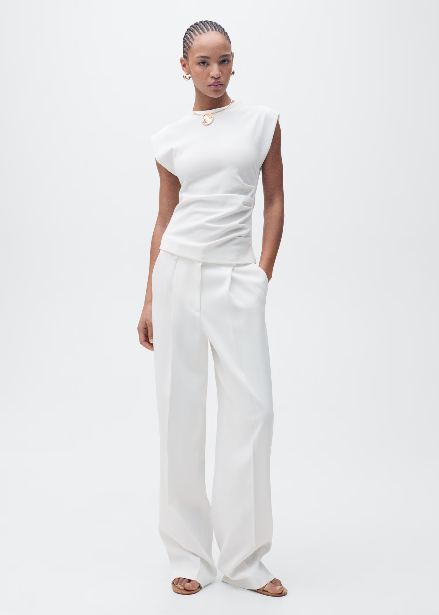 Draped sleeveless t-shirt - Women | MANGO United Kingdom | MANGO (UK)