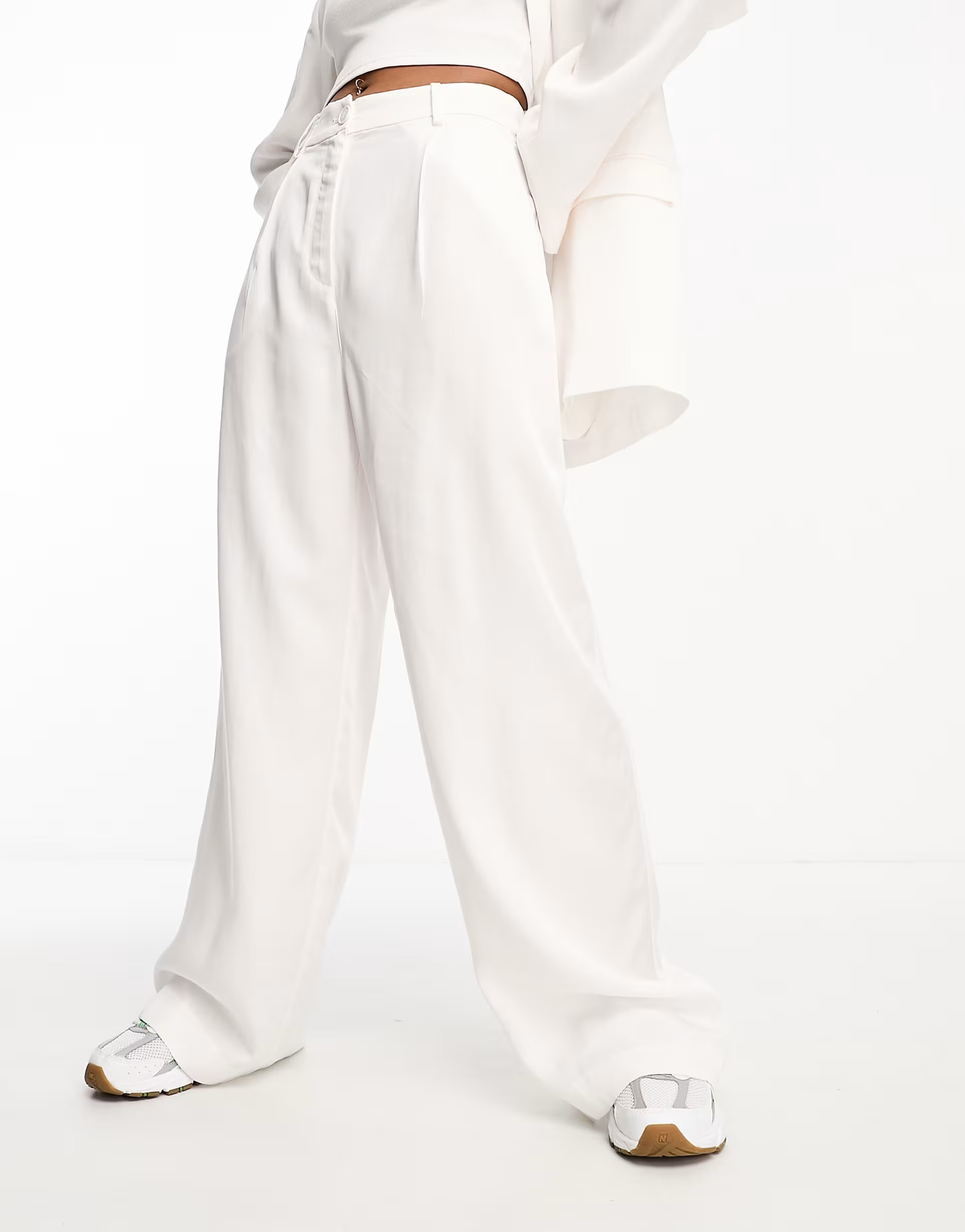 Monki co-ord wide leg trousers in white | ASOS (Global)