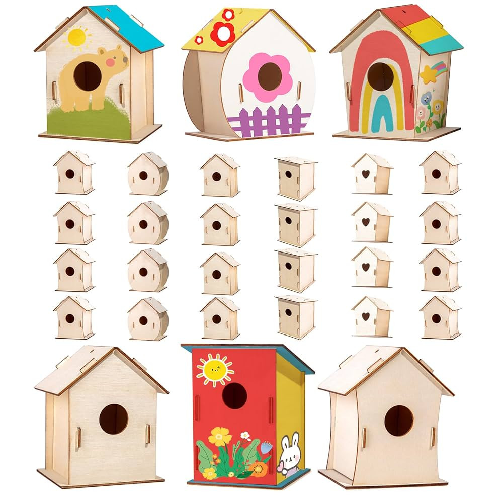 24 Sets DIY Wood Birdhouse Bulk for Kids Parties and Classrooms, Art Painting Bird House Craft Ki... | Amazon (US)