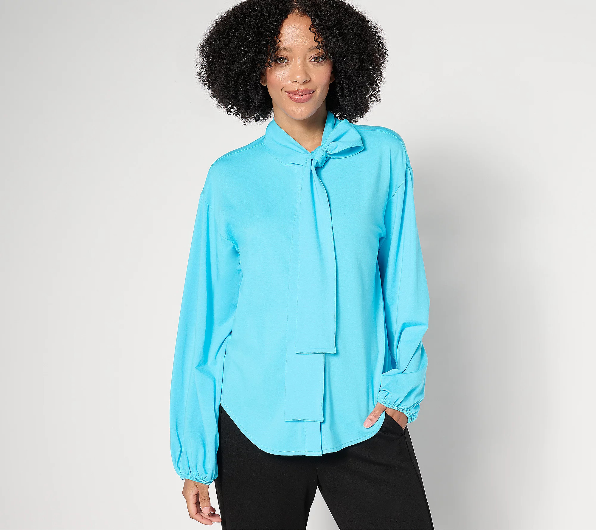 by Stacy London Jersey Knit Bow Blouse | QVC