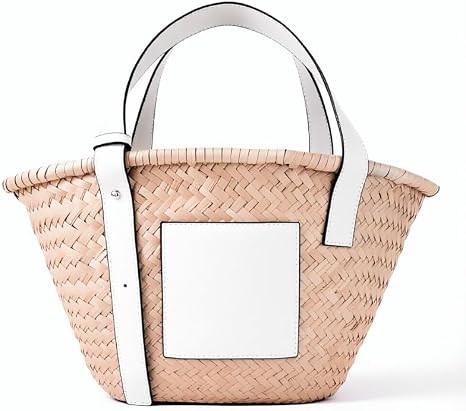 Straw Basket Tote Bag for Women with Leather straps | Not Closed French Market handbag Handmade W... | Amazon (US)