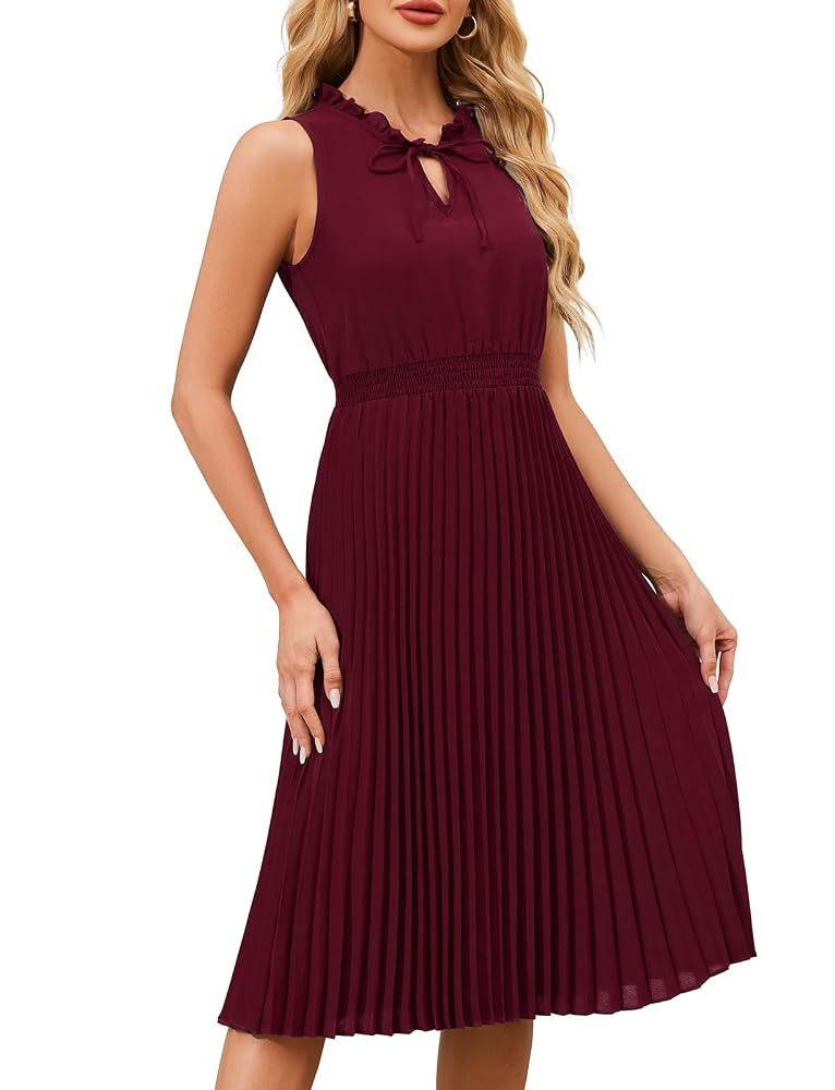 Gardenwed Women's Cocktail Dresses 2025 Trendy Sleeveless Flowy Pleated Midi Summer Dress | Amazon (US)