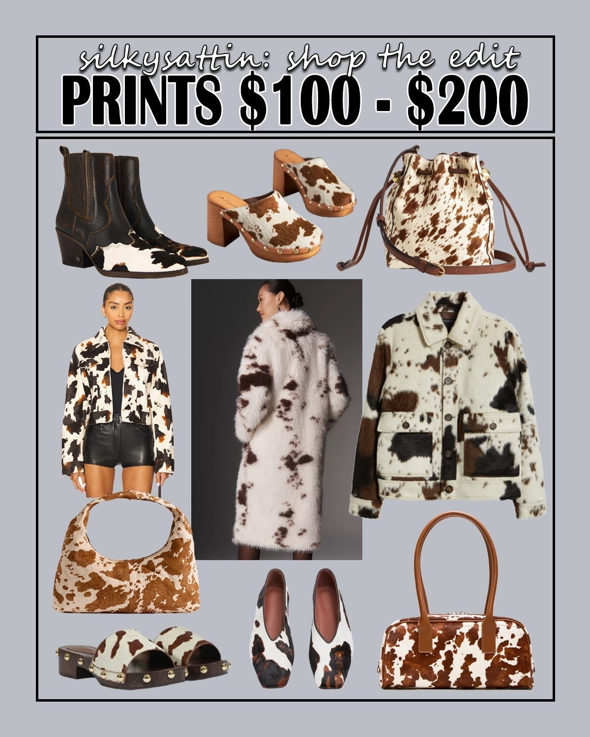 Shop the Edit: Cow Prints $100-$200

Whoever said prints are considered a neutral color is a winner in my book! It’s one of my favorite subtle ways of taking any outfit to the next level without trying too hard. Shop these cow print articles that are all within a $100 to $200 budget. I added additional options in “Shop similar products,” all in the same price range. 

Check out my profile for two other cow print posts: one within a $100 budget and one over a $200 budget. With these three options, you're sure to find something you love. 

..And if that’s not enough, we have similar posts for all of the following prints too: crocodile, leopard, snake, and zebra prints! Visit my profile for all things prints.

#faux #cow #croc #crocodile #catprint #leopard #snake #zebra #calfhair #ponyhair #leather #print #pattern 

#LTKItBag #LTKFindsUnder100 #LTKSaleAlert