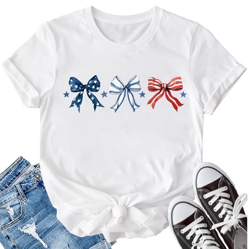 LBP American Flag Shirt Women USA Bow Flag Shirts Patriotic T-Shirts Happy 4th of July Tee Tops | Amazon (US)