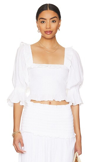 Caspian Shirring Top in White | Revolve Clothing (Global)