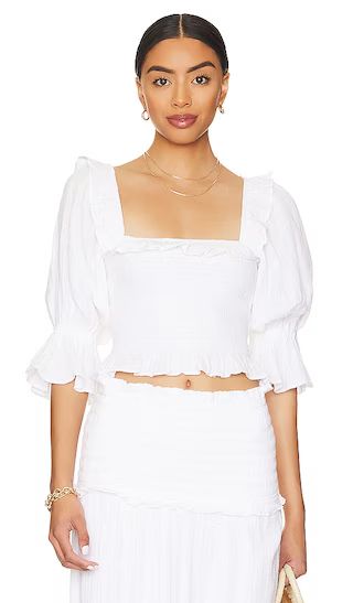 Caspian Shirring Top in White | Revolve Clothing (Global)