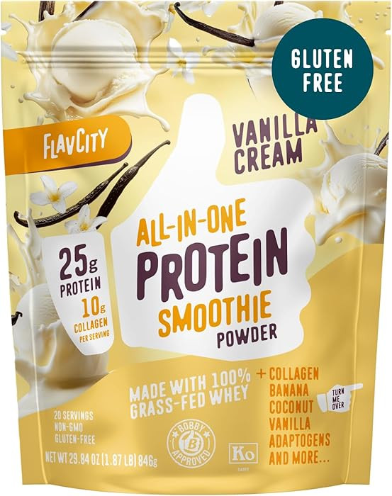 FlavCity Grass Fed Whey Protein Powder - Vanilla Smoothie - 25g Protein & 10g Collagen - Made wit... | Amazon (US)