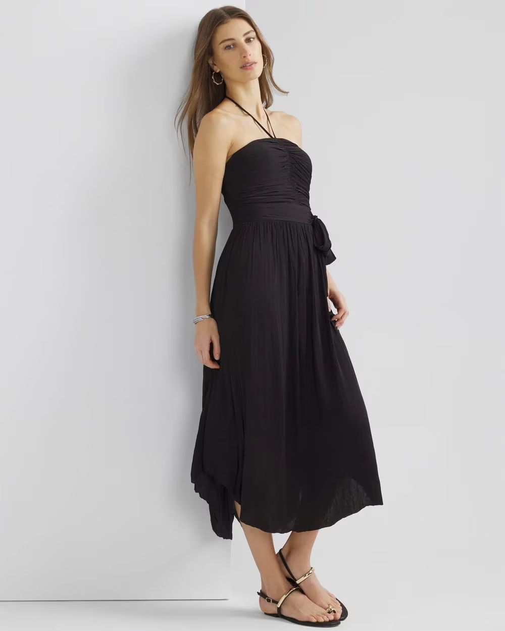 Strapless Pleated Tie-Waist Dress | White House Black Market