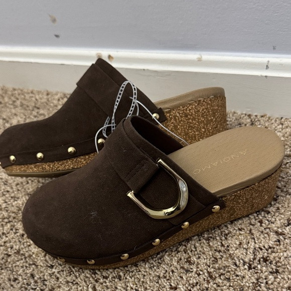 Andiamo Brown Suede Wedge Clogs with Gold Buckle platform. | Poshmark