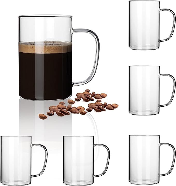 HORLIMER 16 oz Glass Coffee Mugs Set of 6, Clear Coffee Cup with Handle for Tea Cappuccino Latte Mil | Amazon (US)