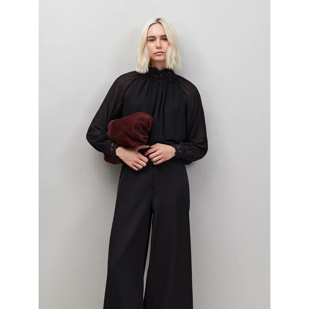 Ro&Zo Lace Neck And Cuff Blouse in Black at Nordstrom, Size 10 | Nordstrom