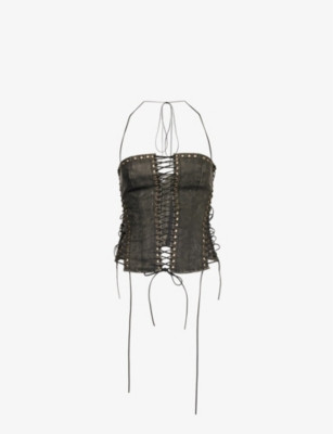 Odile lace-up faux-leather top | Selfridges