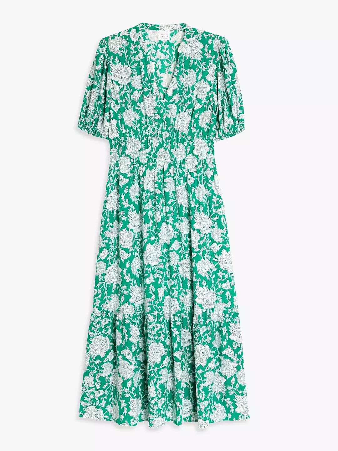 John Lewis Floral Sheered Dress, Green/Multi | John Lewis (UK)
