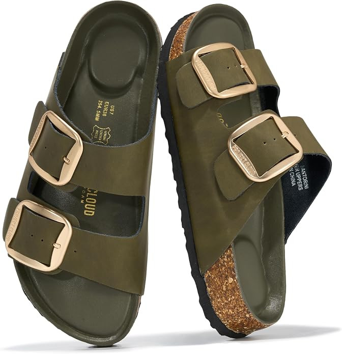 Project Cloud 100% Genuine Leather Footbed Sandals for Women (Santorini) | Comfortable Beach Esse... | Amazon (US)