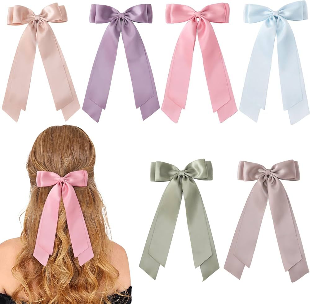 6 PCS Hair Bows for Women, Hair Ribbon Bow Hair Clips, Silky Satin Hair Bows, Slide Metal Clips H... | Amazon (US)