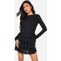 Womens Ruffle Layered Hem Mini Dress - Black - 2 | boohoo (US & Canada)