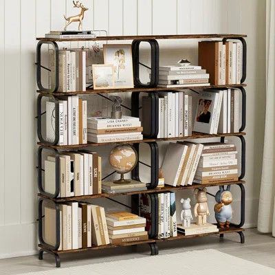 5 Tier Large Industrial Bookshelf – Vintage Open Bookcase With White Metal Frame, P2 Mdf Boards (90lbs Per Shelf/450lbs Total), Anti-tip Design For Ho | Wayfair North America