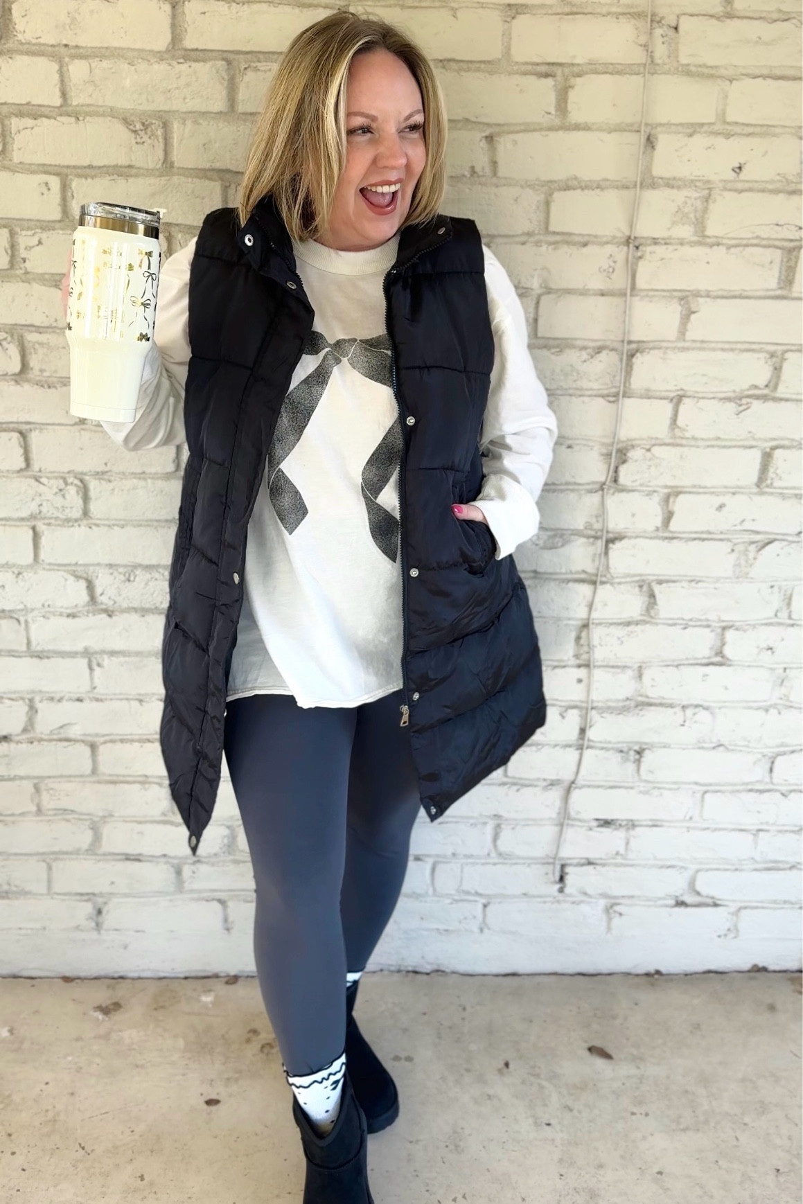 Casual winter outfit with the bow 🎀 trend. Large everything but should have sized down to medium in leggings  

#LTKSaleAlert #LTKStyleTip #LTKFindsUnder50