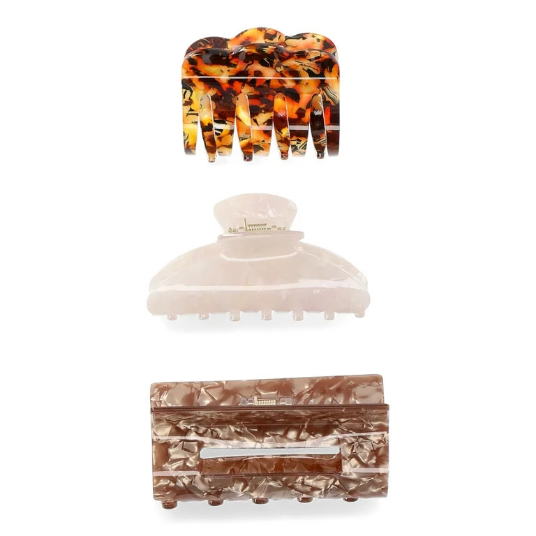 Time and Tru Women's Hair Claw Clips, 3-Pack, Brown | Walmart (US)