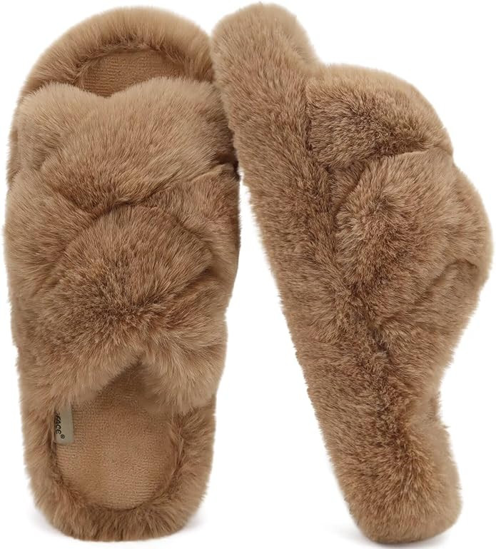 COFACE Women's Fluff Slippers House Open Toe Faux Fur Ladies Fashion Platform Fuzzy Slide Shoes w... | Amazon (US)