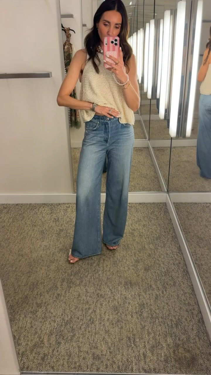 Sweatpants jeans.

summer denim outfit, casual everyday look, weekend brunch outfit, effortless summer style, casual coffee date, wide leg jeans, knit tank, casual chic, relaxed denim, summer basics outfit

#LTKootd #LTKOver40