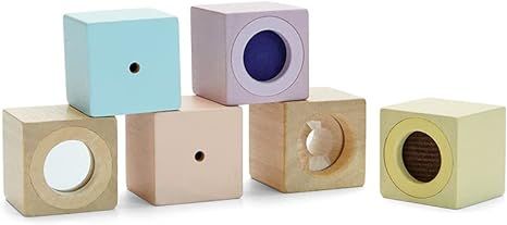 PlanToys Wooden Sensory Blocks Early Learning & Development Baby & Toddler Toy (5257) | Pastel Co... | Amazon (US)