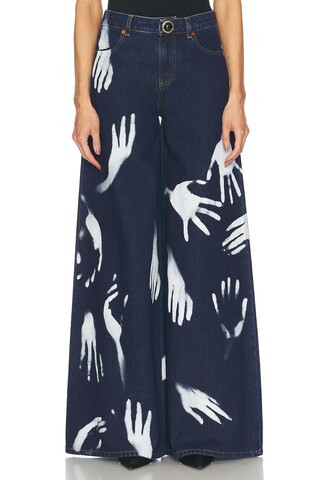 AREA Handprint Wide Leg in Denim-Medium | FWRD 