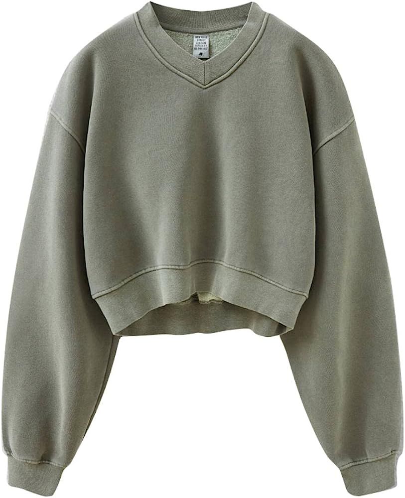 Hatant Sweatshirt for Women Acid Wash Athletic Hoodie Heritage Fleece V-neck Long Sleeve Hoodie F... | Amazon (US)