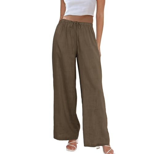 Duyang Womens Cotton Linen Palazzo Pants Drawstring Elastic Waist Casual Wide Leg Trousers with P... | Amazon (US)