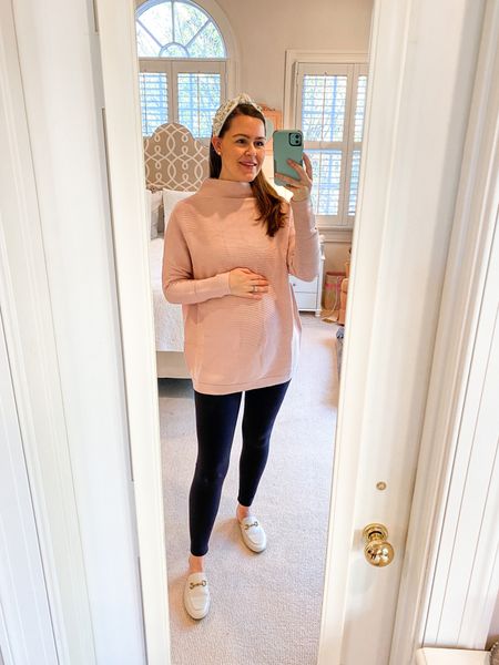 Amazon finds for the win! Bump friendly outfit. Found it on Amazon. *Wearing a small in sweater and medium in leggings. 

#maternity Turtleneck sweater. Maternity outfit. Bump friendly outfit. Buckle mules. Amazon finds. Amazon fashion. Cozy outfit. Knot headband. Jewel headband. Holiday outfit. #LTKHoliday

#LTKbump #LTKunder50
