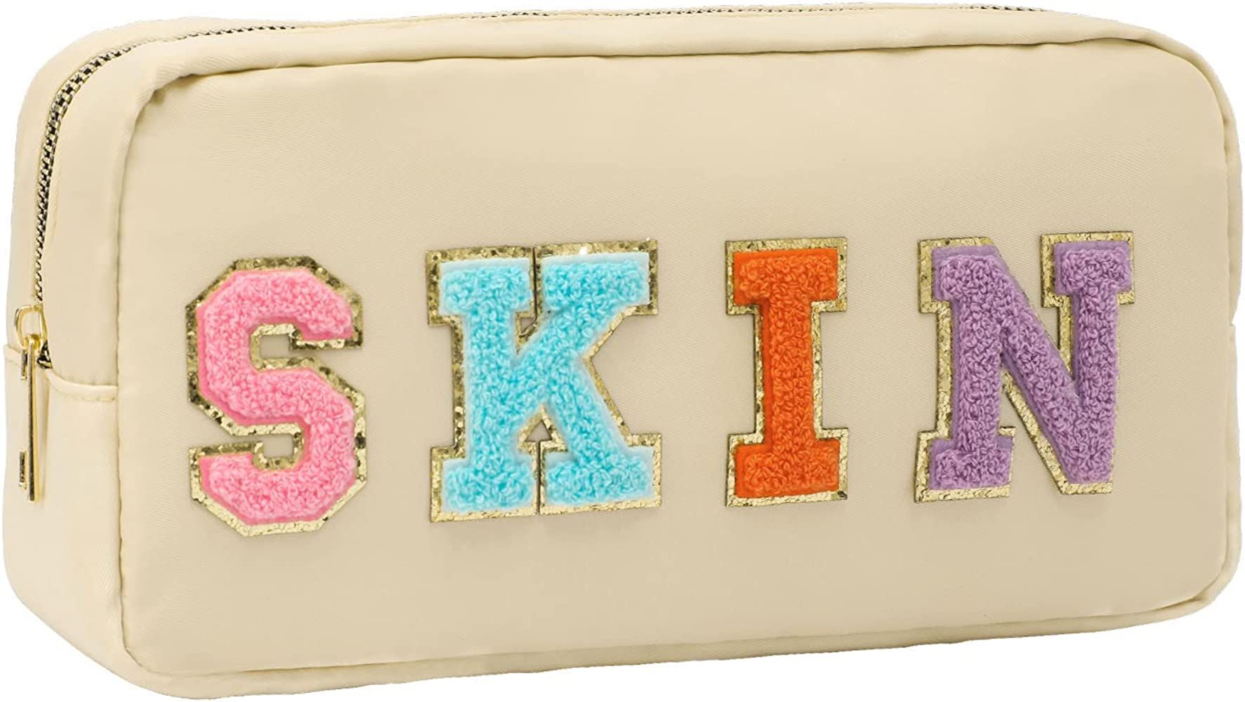DYSHAYEN Nylon Cosmetic Bag Small Travel Makeup Pouch Bag for Women Girls with Chenille Letter Patch | Amazon (US)