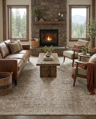 Rugs.com Oregon Collection Rug \u2013 8' x 11' Ivory Low-Pile Rug Perfect for Living Rooms, Large... | Amazon (US)