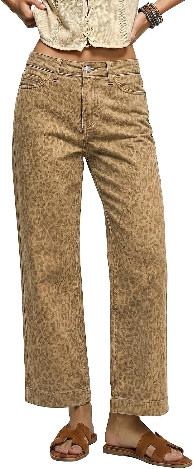 luvamia Wide Leg Jeans for Women Leopard Cheetah Print Ankle Denim Pants | Amazon (US)